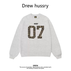 Drew Leopard 07 Graphic Fleece Lined Crewneck Sweatshirt, Off White Gray