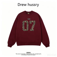 Drew Leopard 07 Graphic Fleece Lined Crewneck Sweatshirt, Burgundy