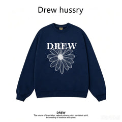 Drew Daisy Print Fleece Lined Crewneck Sweatshirt, Navy