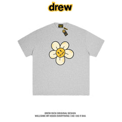 Drew House Daisy Smiley Graphic Oversized Cotton T-Shirt, Light Heather Grey