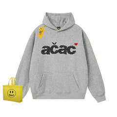 Drew Polka Dot Letter Print Fleece Hoodie, Light Grey