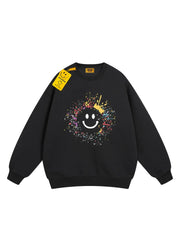 Drew Black Paint-Splatter Smiley Relaxed-Fit Crewneck Sweatshirt