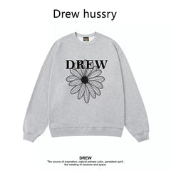 Drew Daisy Print Fleece Lined Crewneck Sweatshirt, Light Grey