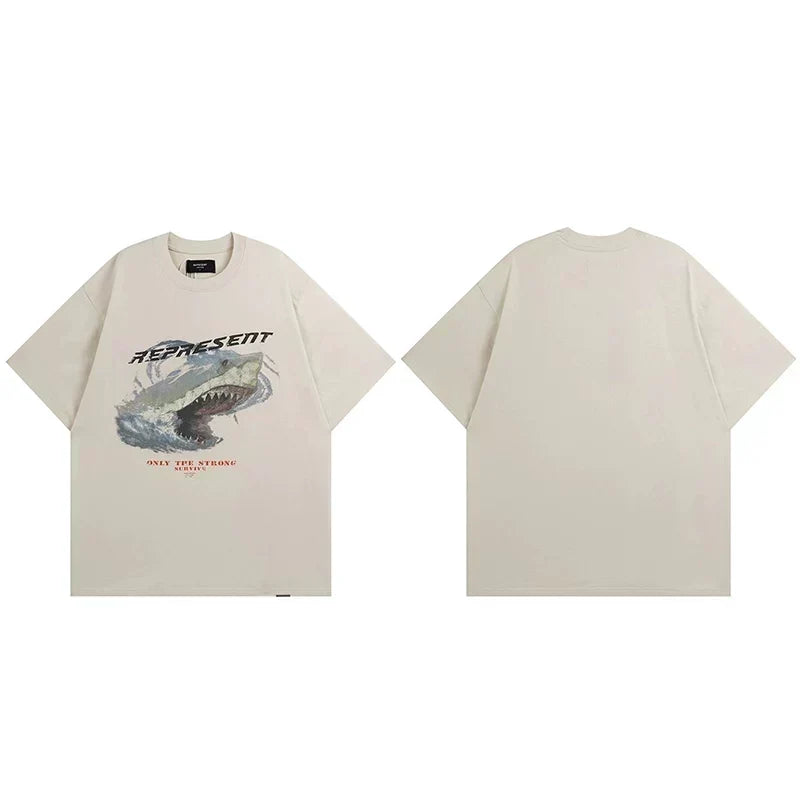 Represent "Only The Strong" Shark Graphic T-Shirt - Off-White