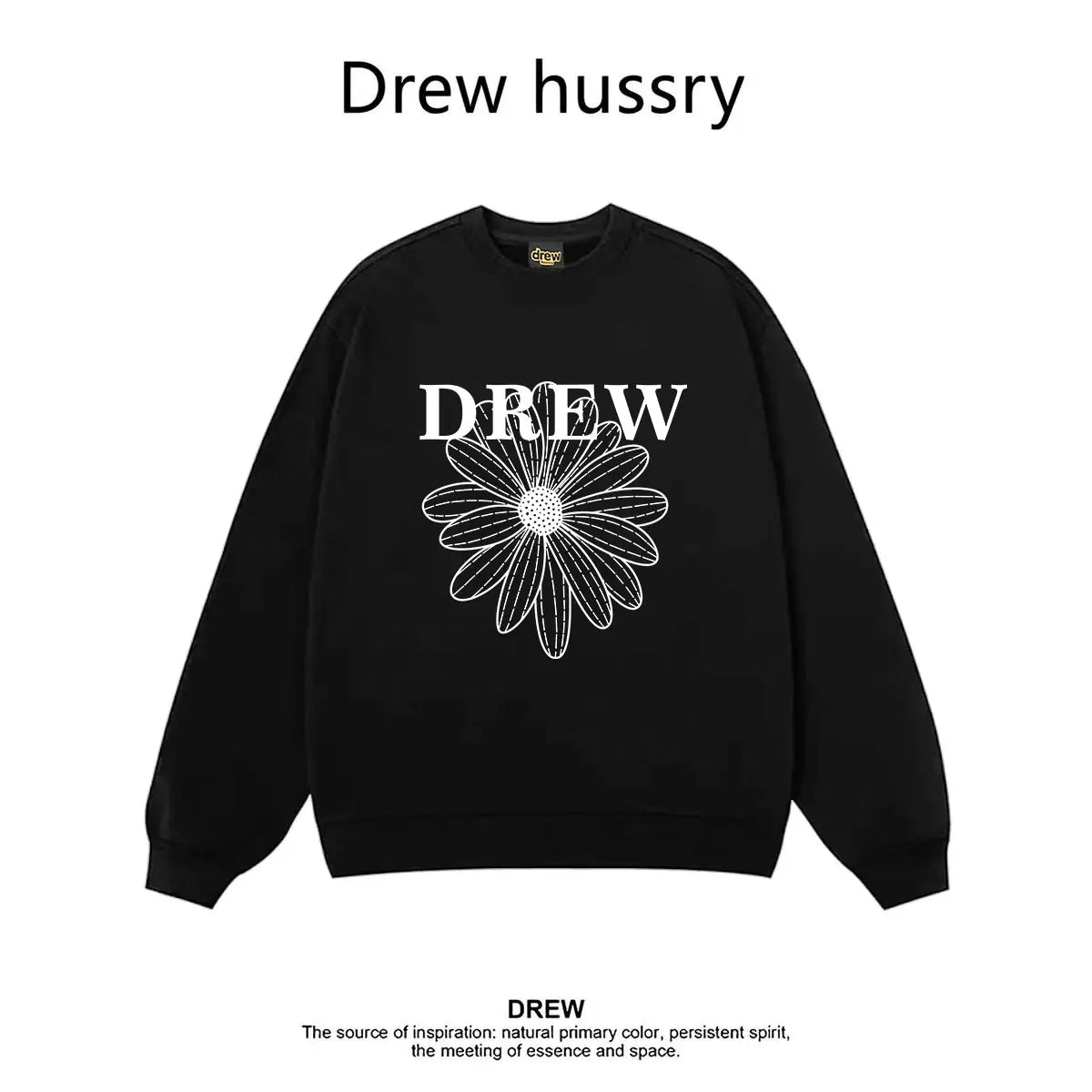 Drew Daisy Print Fleece Lined Crewneck Sweatshirt, Black