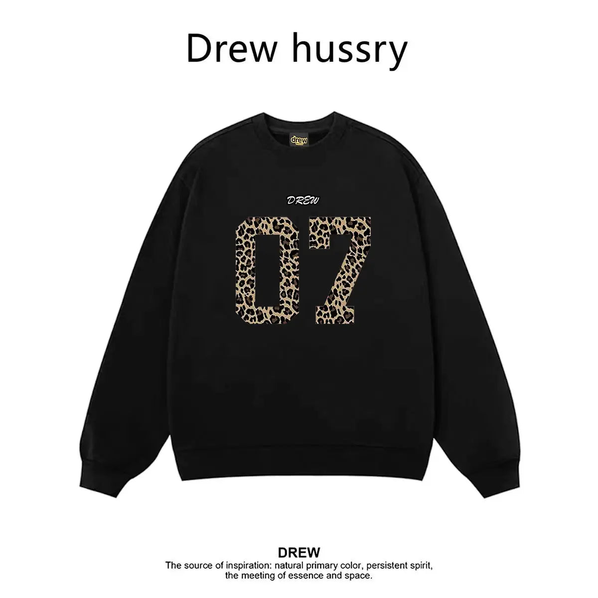 Drew Leopard 07 Graphic Fleece Lined Crewneck Sweatshirt, Black