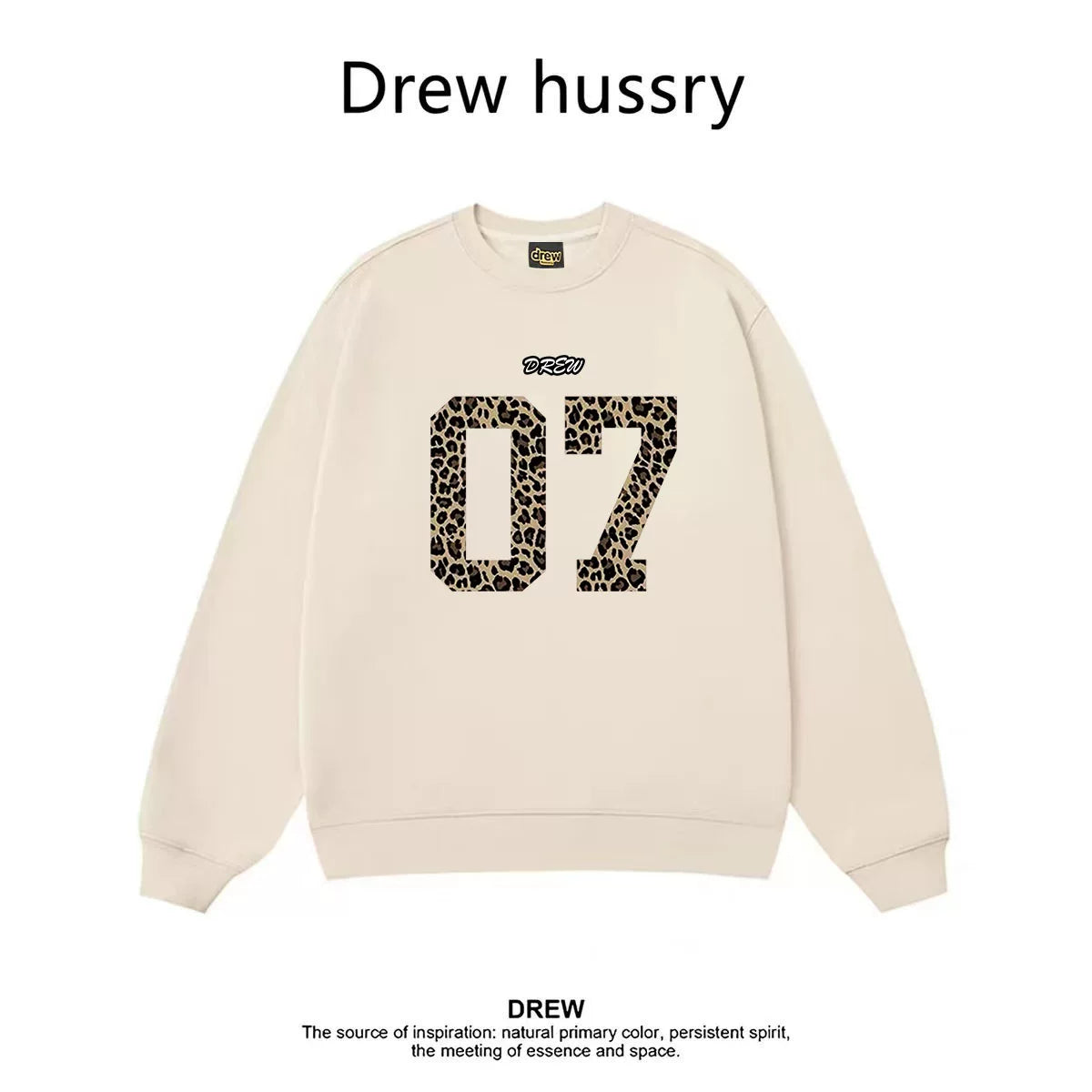 Drew Leopard 07 Graphic Crewneck Sweatshirt, Beige