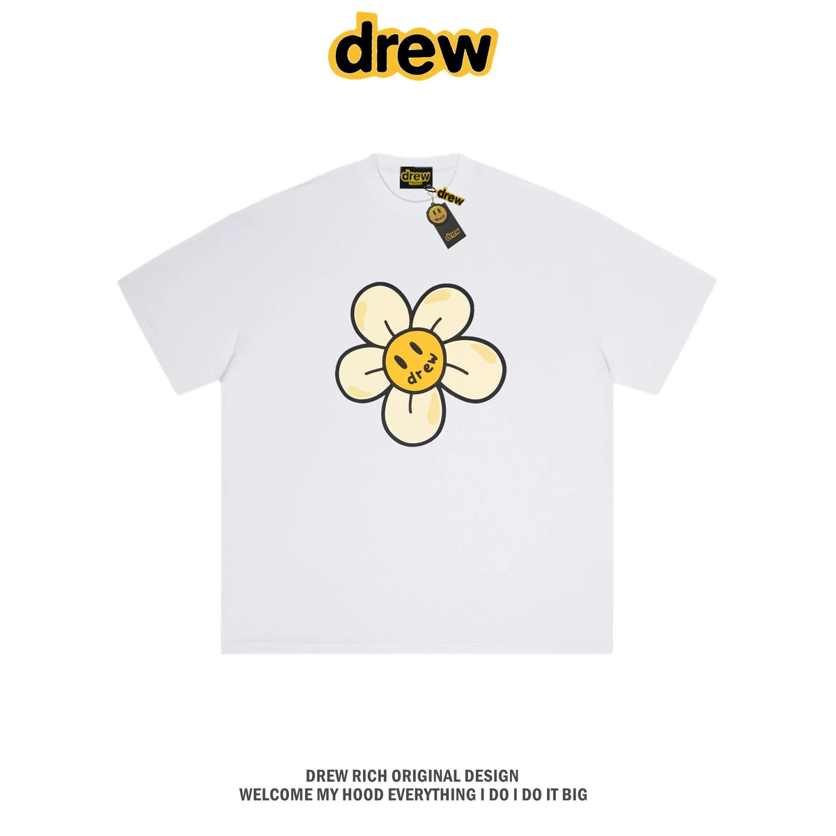 Drew House Daisy Smiley Graphic Oversized Cotton T-Shirt, White