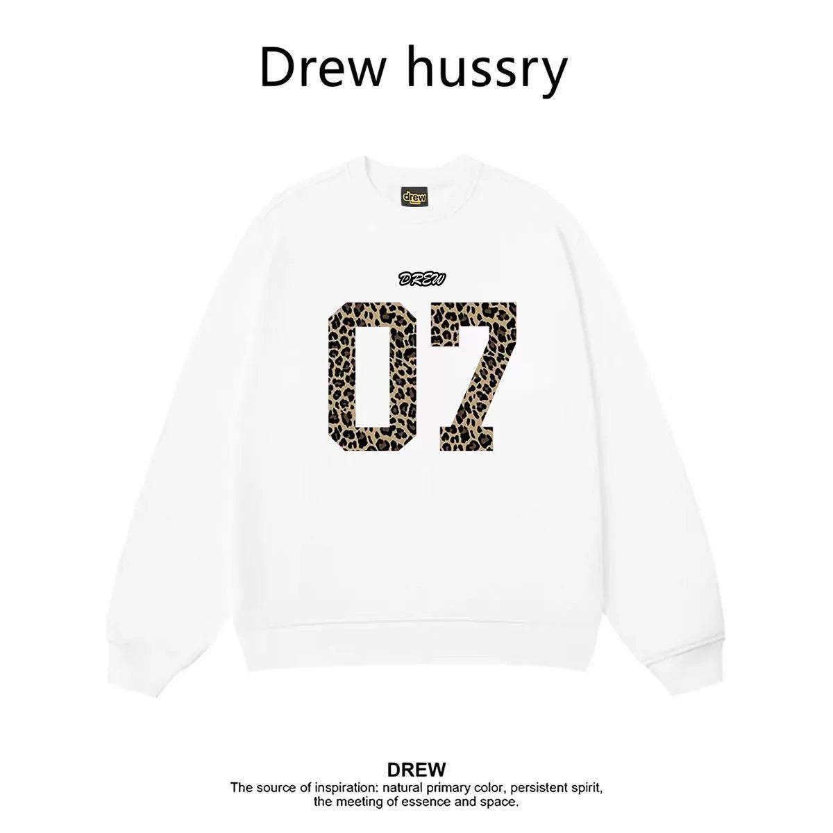 Drew Leopard 07 Graphic Crewneck Sweatshirt, White