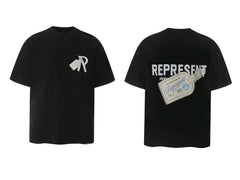 Represent Luggage Tag & "R" Graphic T-Shirt - Black