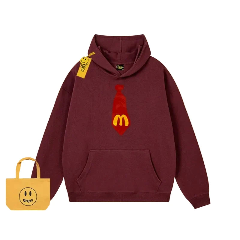 Drew Cartoon Tie Print Hoodie, Burgundy