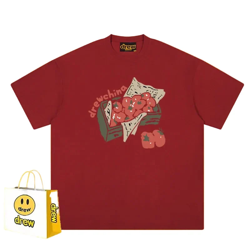 Drew Tomato Graphic Cotton T-Shirt – Red