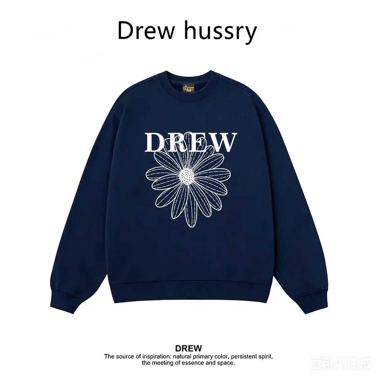 Drew Daisy Print Fleece Lined Crewneck Sweatshirt, Navy