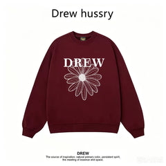 Drew Daisy Print Crewneck Sweatshirt, Fleece Lined, Unisex Loose Fit