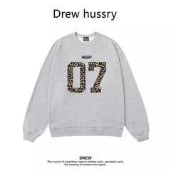 Drew Leopard 07 Graphic Fleece Lined Crewneck Sweatshirt, Light Gray