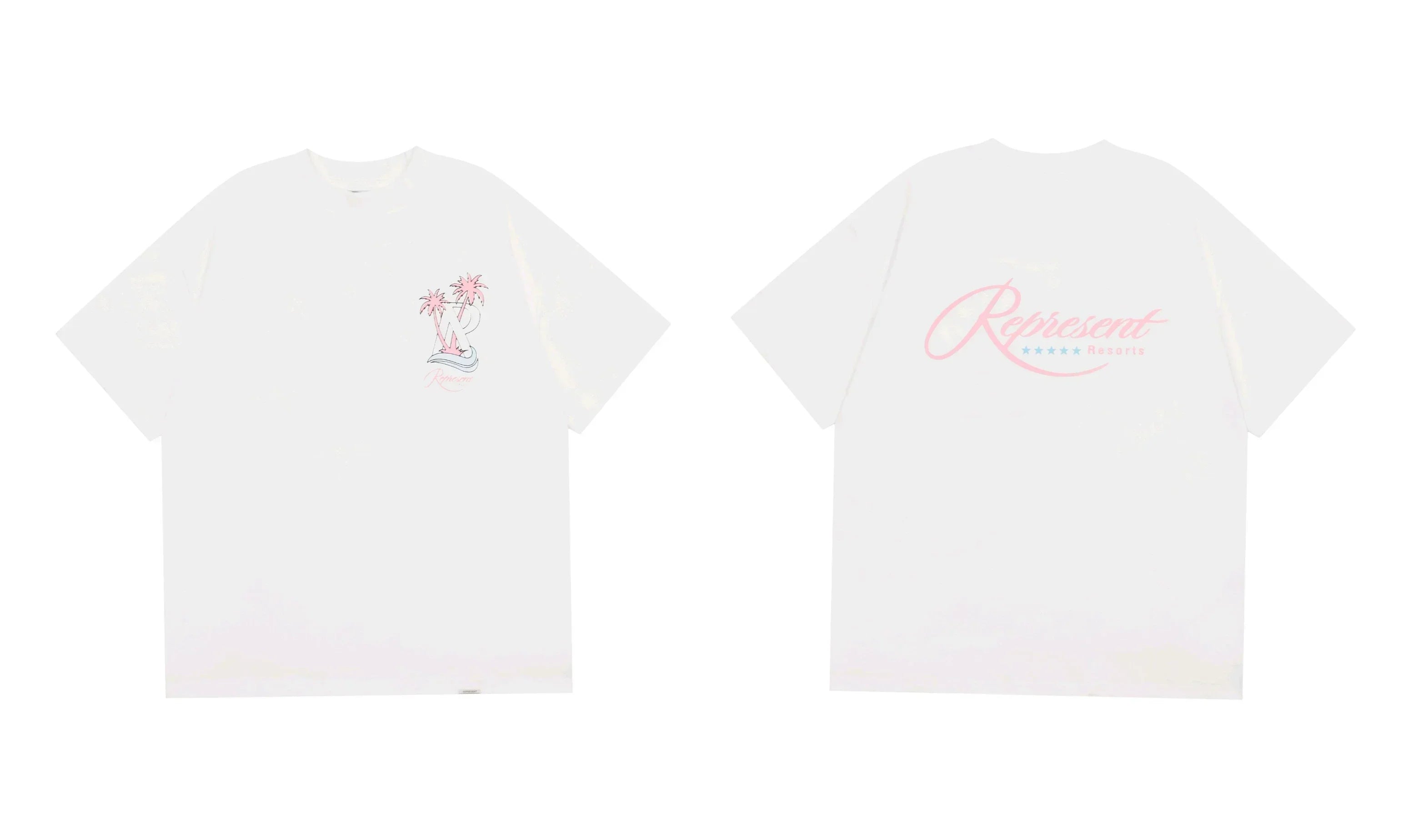 Represent Palm Tree & Cursive Script Graphic T-Shirt - White/Pink