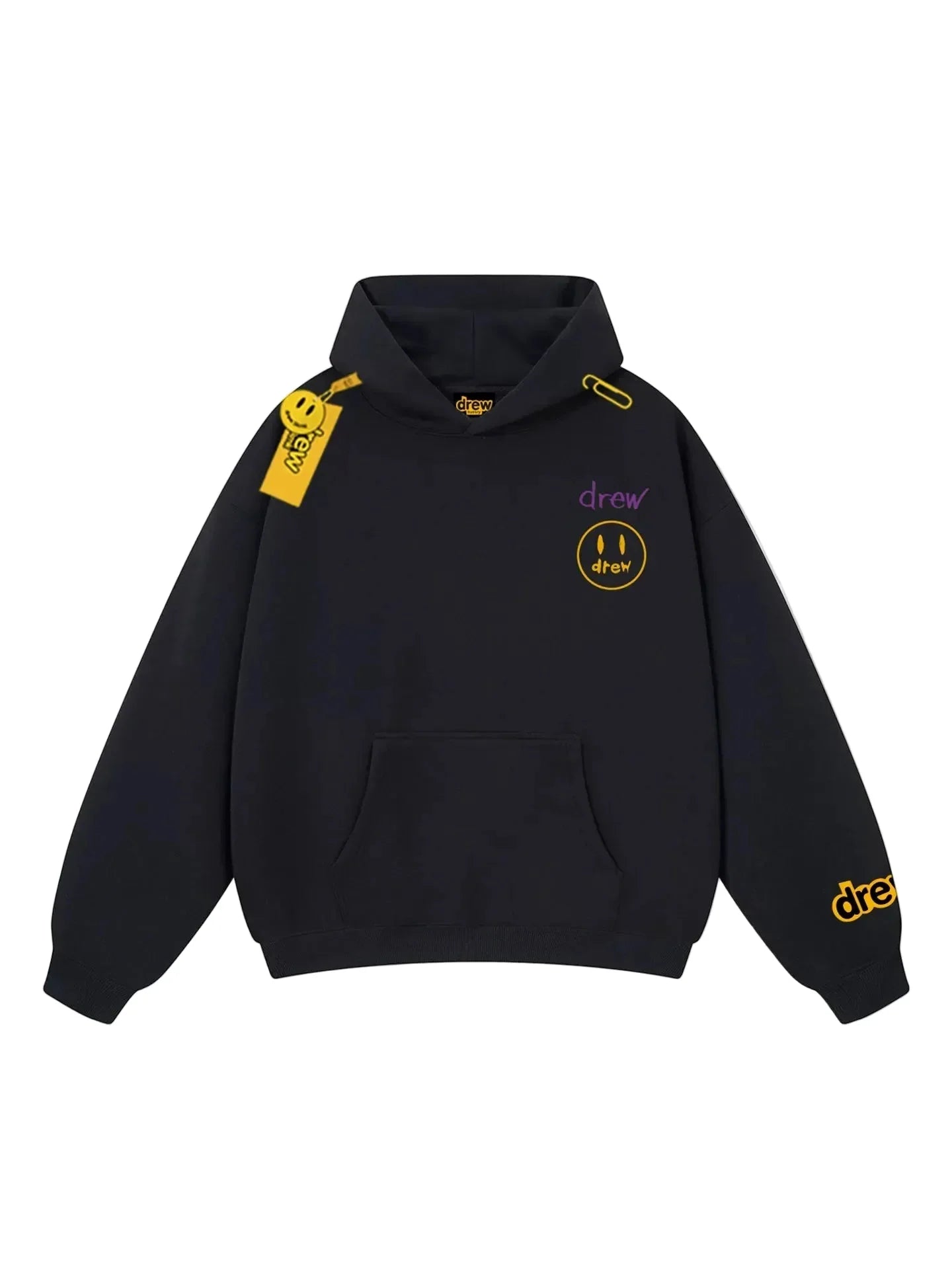 Drew Black Smiley Graphic Relaxed-Fit Fleece Hoodie