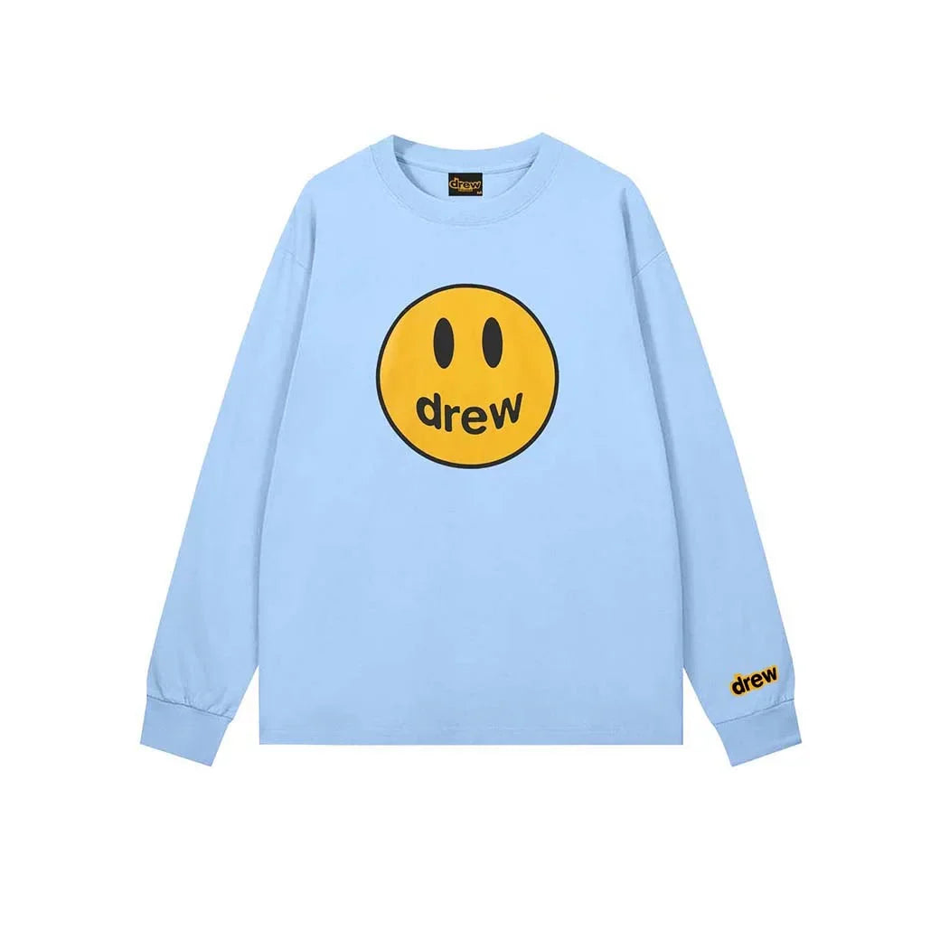 Drew Blue Smiley Graphic Oversized Long-Sleeve T-Shirt