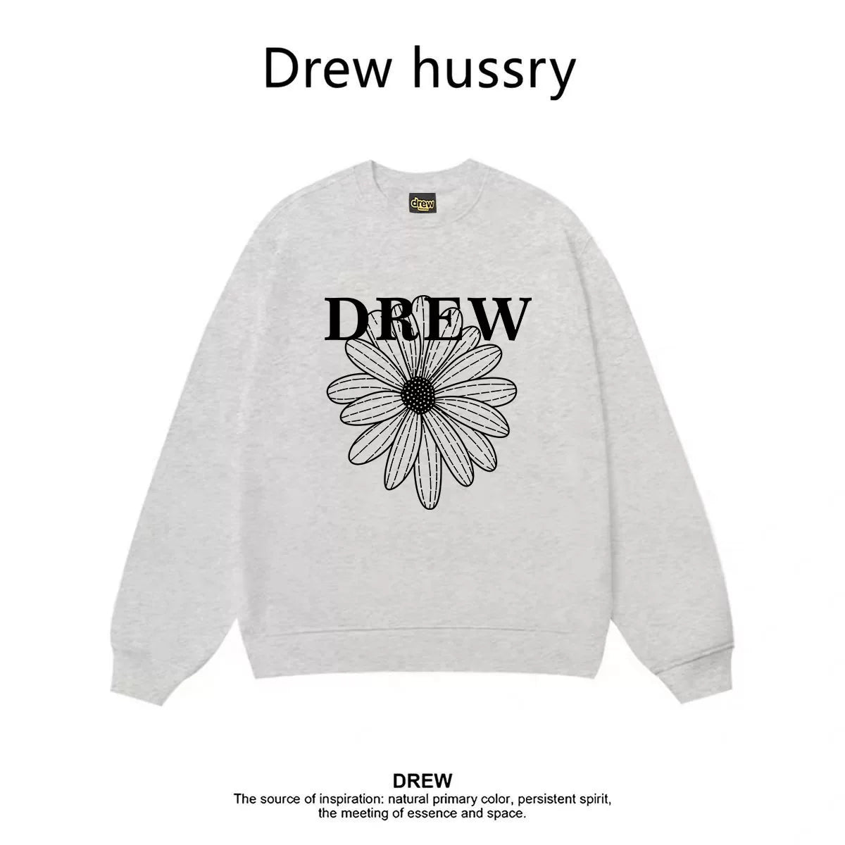 Drew Daisy Print Fleece Lined Crewneck Sweatshirt, Heather Grey