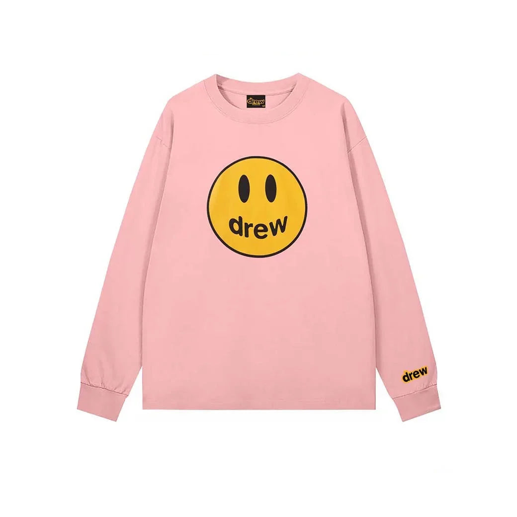 Drew Light Pink Smiley Graphic Oversized Long-Sleeve T-Shirt