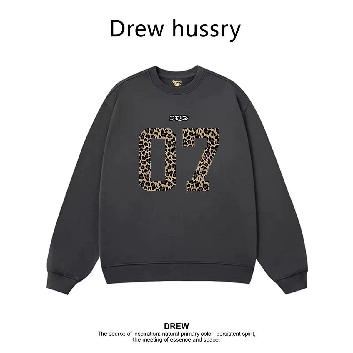 Drew Leopard 07 Graphic Crewneck Sweatshirt, Dark Gray