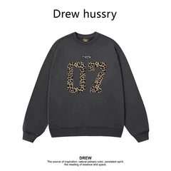 Drew Leopard 07 Graphic Fleece Lined Crewneck Sweatshirt, Dark Gray