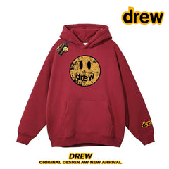 Drew Vintage Cracked Smiley Print Hoodie Burgundy