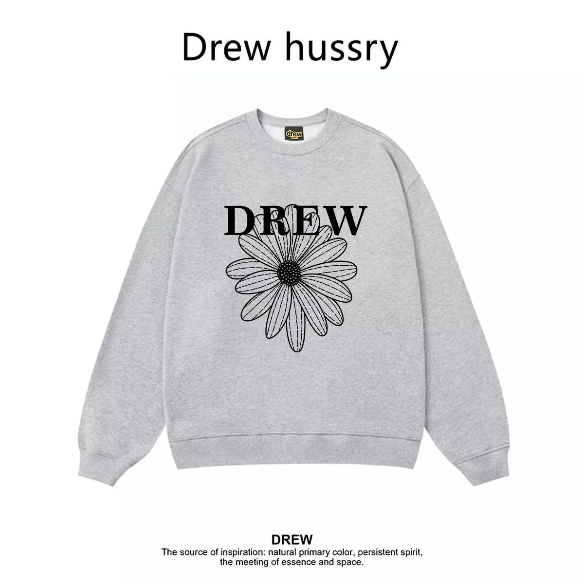Drew Daisy Print Fleece Lined Crewneck Sweatshirt, Light Grey