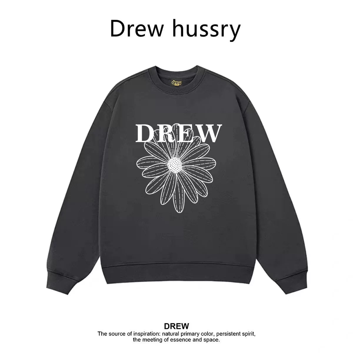 Drew Daisy Print Fleece Lined Crewneck Sweatshirt, Dark Grey