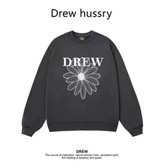 Drew Daisy Print Fleece Lined Crewneck Sweatshirt, Dark Grey