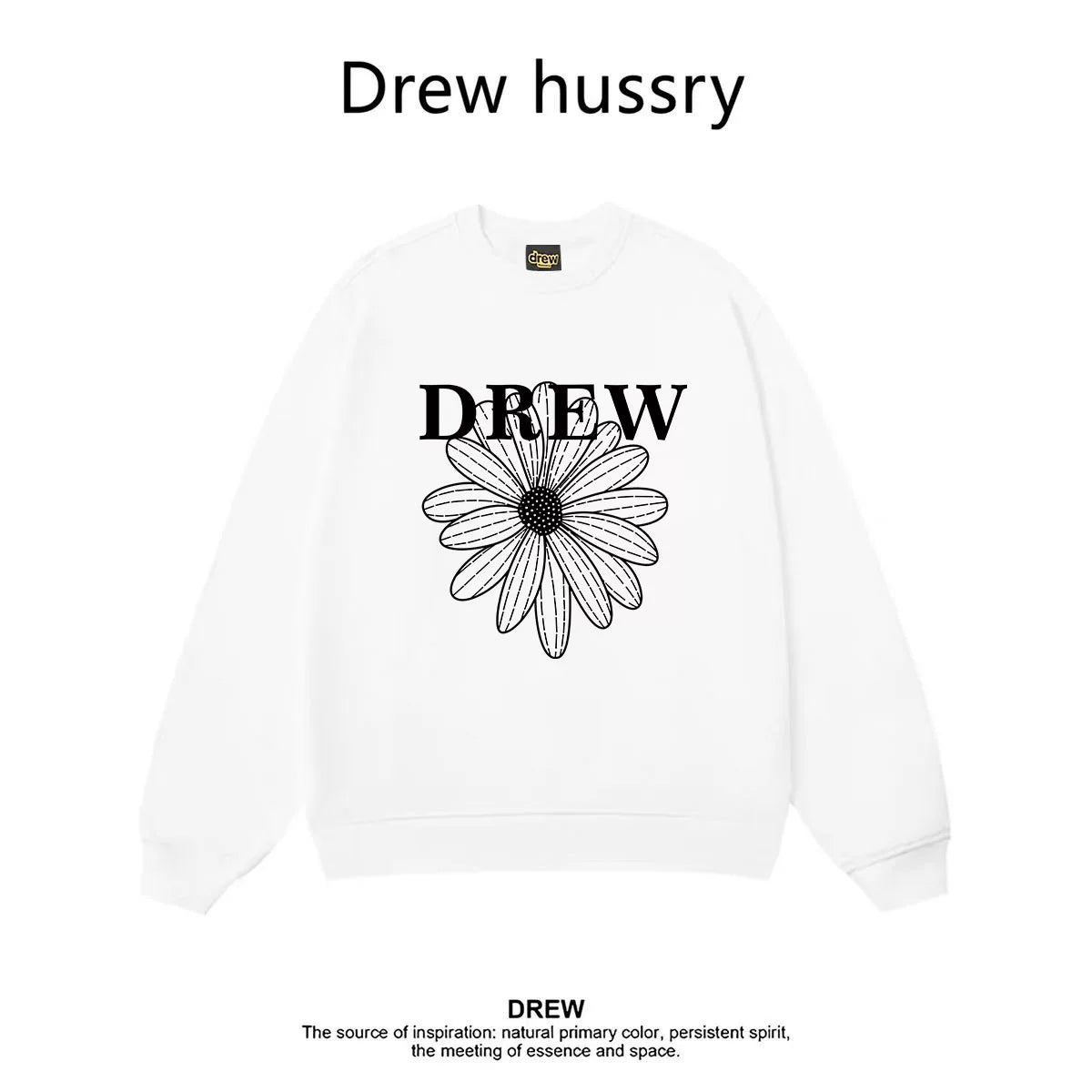 Drew Daisy Print Fleece Lined Crewneck Sweatshirt, White