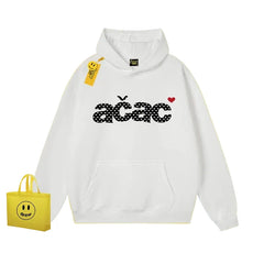 Drew Polka Dot Letter Print Hoodie, White, Cotton Regular Weight