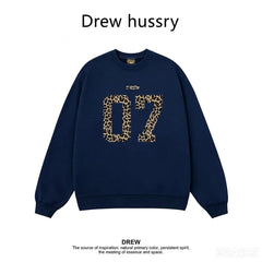 Drew Leopard 07 Graphic Fleece Lined Crewneck Sweatshirt, Navy